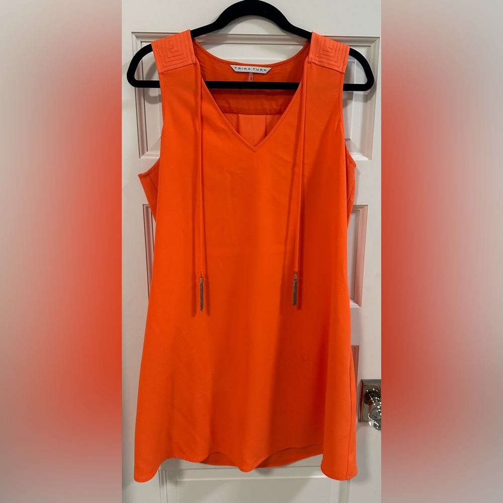 Trina Turk Bold Orange Dress with Chain Tassles